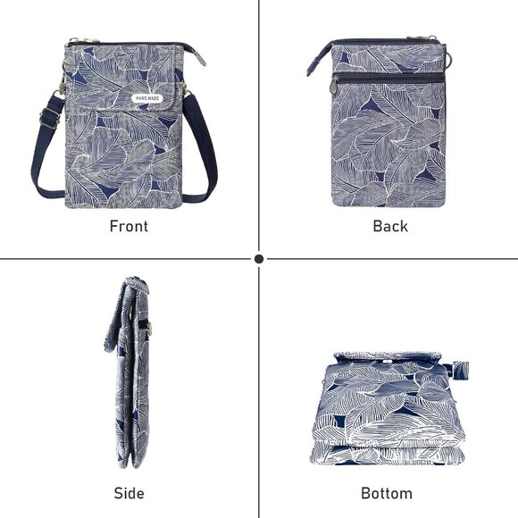 Women's Blue Cotton Handmade Cute Canvas Cross Body Bags Phone Purse - Picture 7 of 9